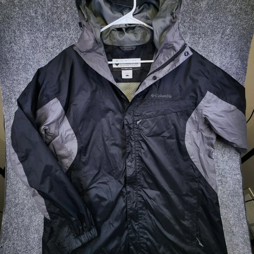 Columbia Men's Large Black & Gray Full Zip Windbreaker Jacket Mesh Lining Snap - Picture 2 of 16